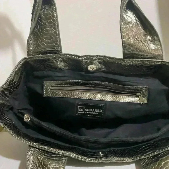 Sondra Roberts black silver snakeskin leather shoulder handbag - Picture 4 of 7